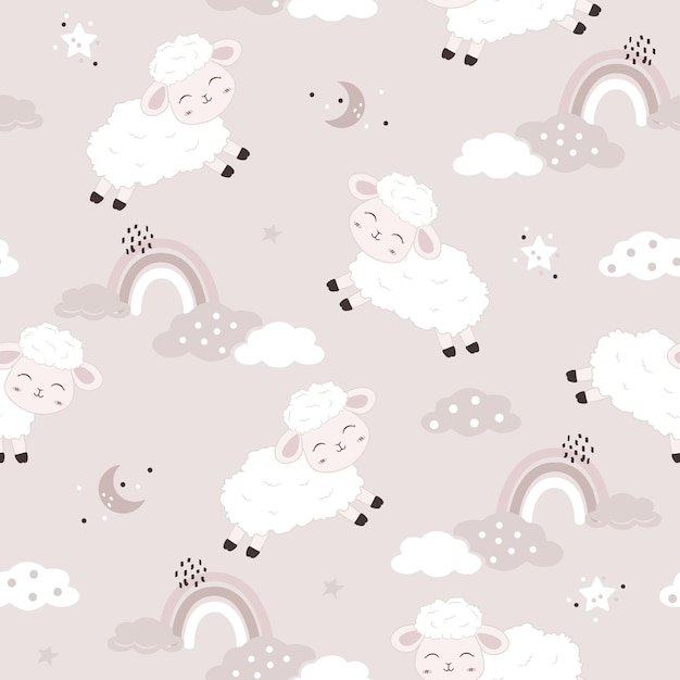 Kawaii cute sheeps seamless pattern design for paper goods background wallpaper wrapping printin