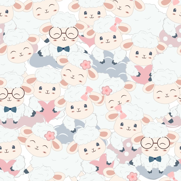 Kawaii cute sheeps seamless pattern design for scrapbooking decoration cards party paper goods