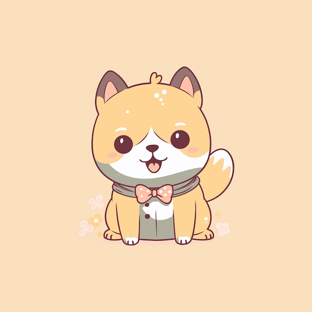 Vector kawaii cute shiba inu dog smiling cartoon vector icon logo illustration