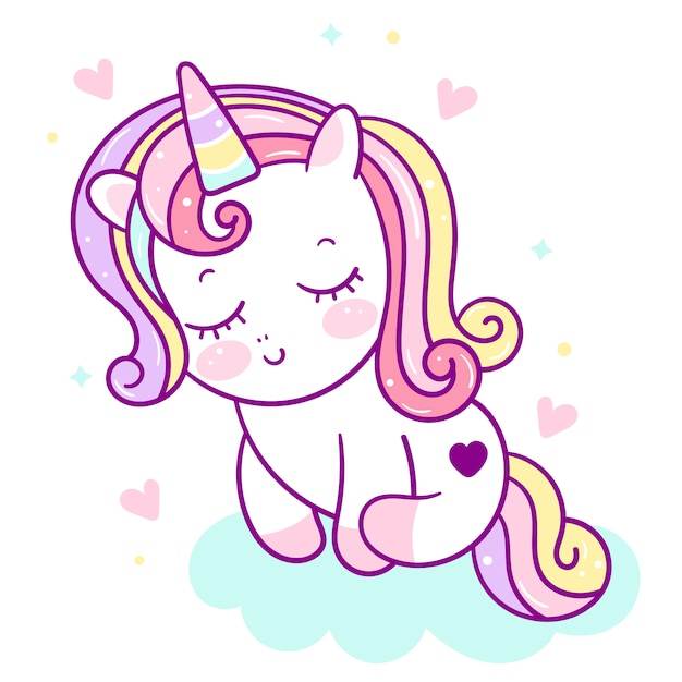 Unicorno carino kawaii innamorarsi