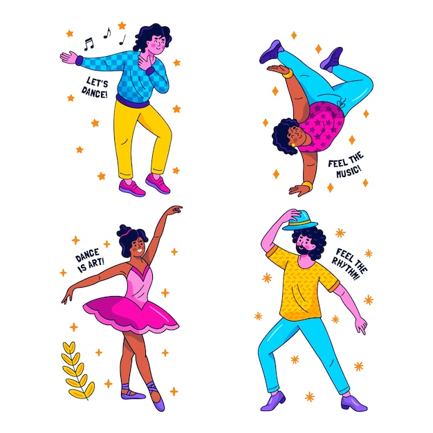 Vector kawaii dance stickers collection