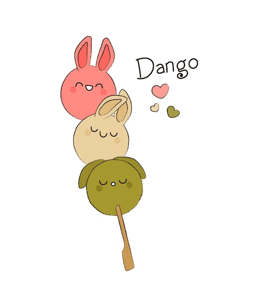 Kawaii dango characters on stick vector illustration isolated on white