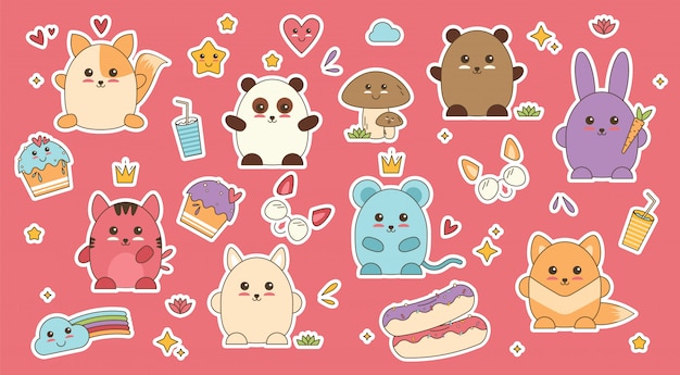 Vector kawaii dieren patch sticker