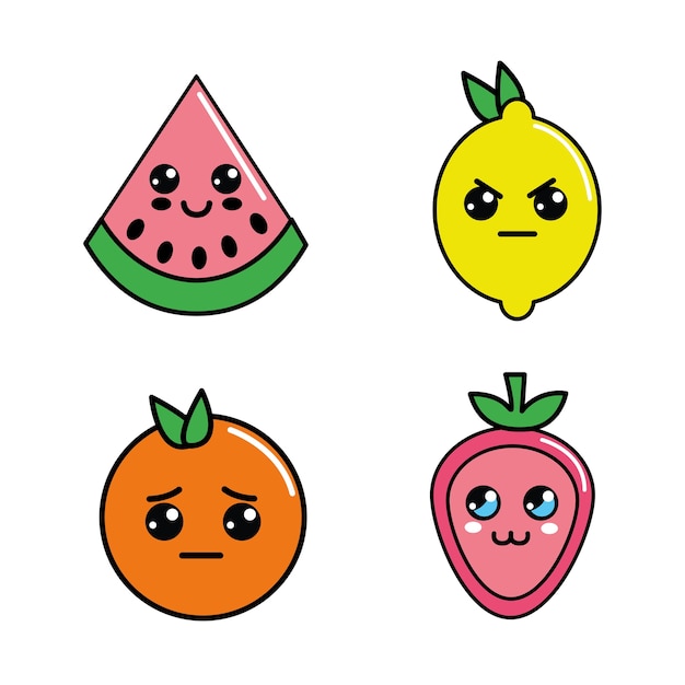 Kawaii diferents fruit faces icon