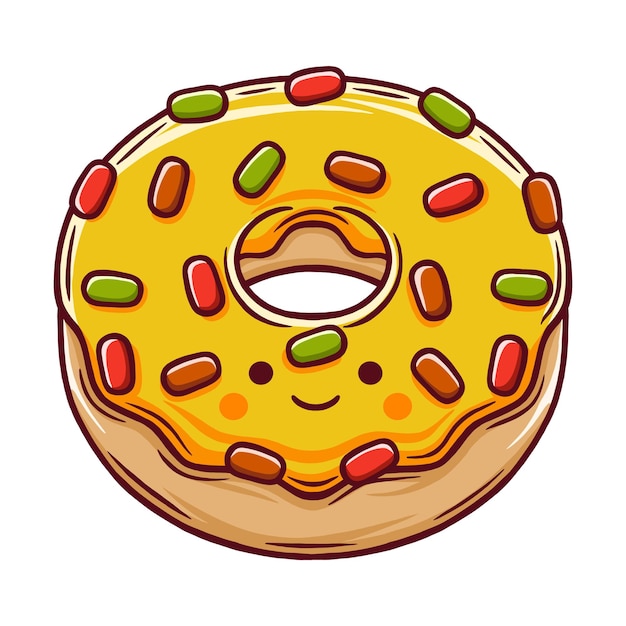 Illustrazione vettoriale di ciambella kawaii con una faccina sorridente