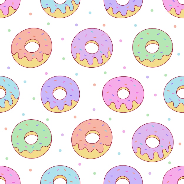 Kawaii donuts seamless pattern for cafe or restaurant.