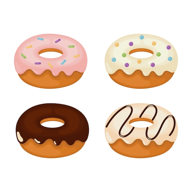 Vector kawaii donuts set