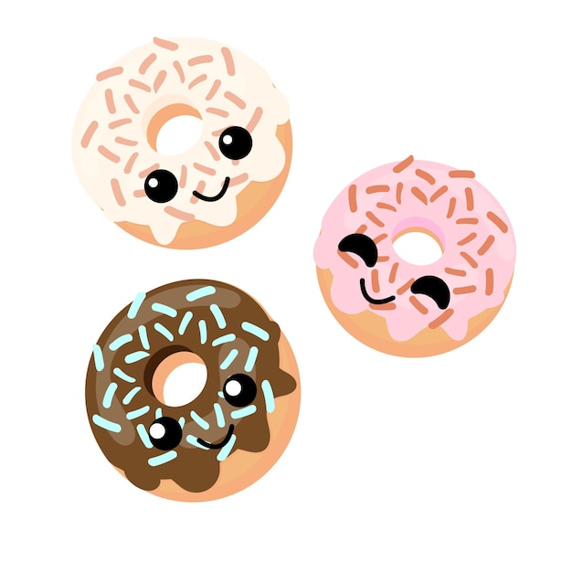 Vector kawaii donuts on white background