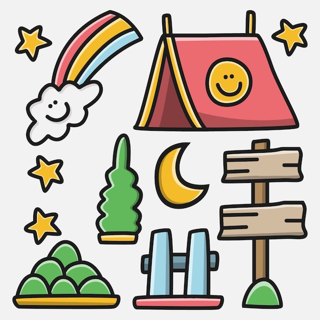 Kawaii doodle cartoon camper design illustration