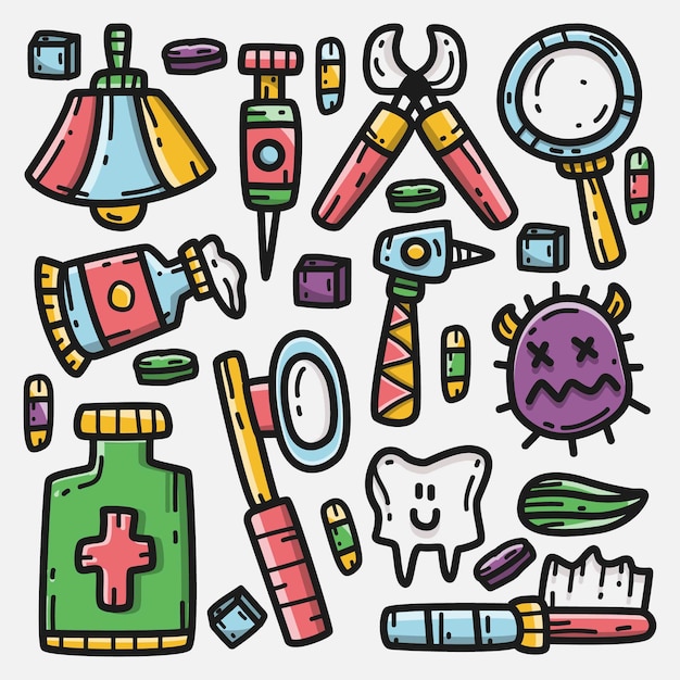 Kawaii doodle cartoon dentist illustration