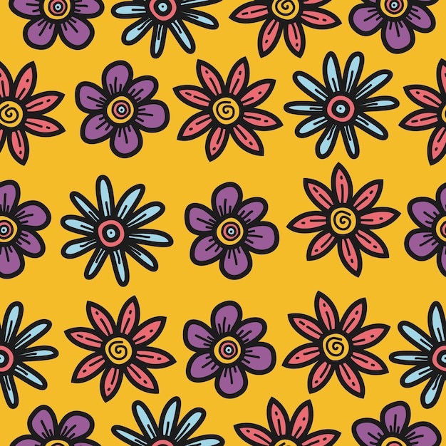 Vector kawaii doodle cartoon flower pattern template