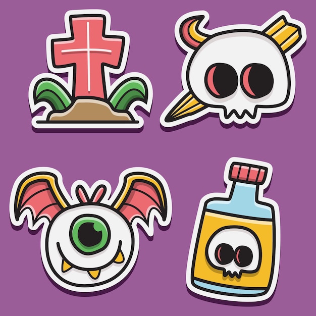 Kawaii doodle cartoon halloween sticker ontwerp illustratie