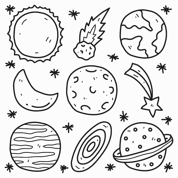 Vector kawaii doodle cartoon planet coloring design