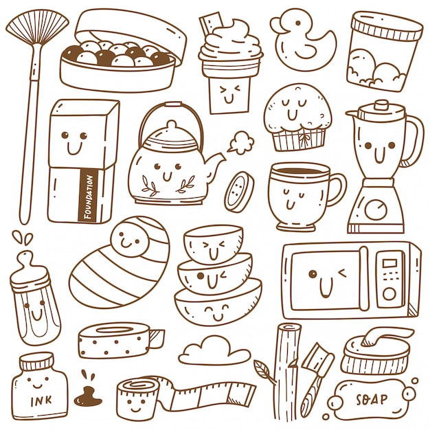 Vector kawaii doodle collection line art, suitable for coloring