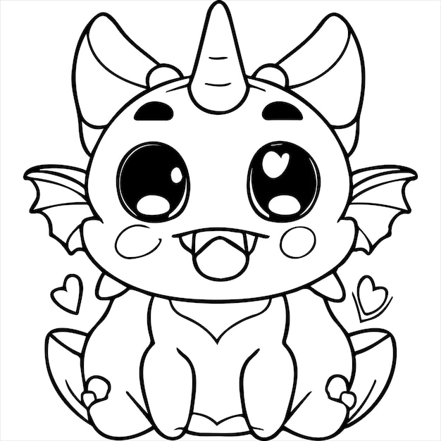 Vector kawaii dragon coloring page