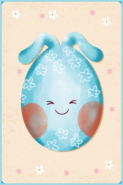 Kawaii Easter Eggs Watercolor Vector Illustration Smile 2023