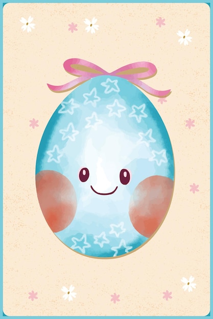 Vettore kawaii easter eggs watercolor vector illustration smile face 2023