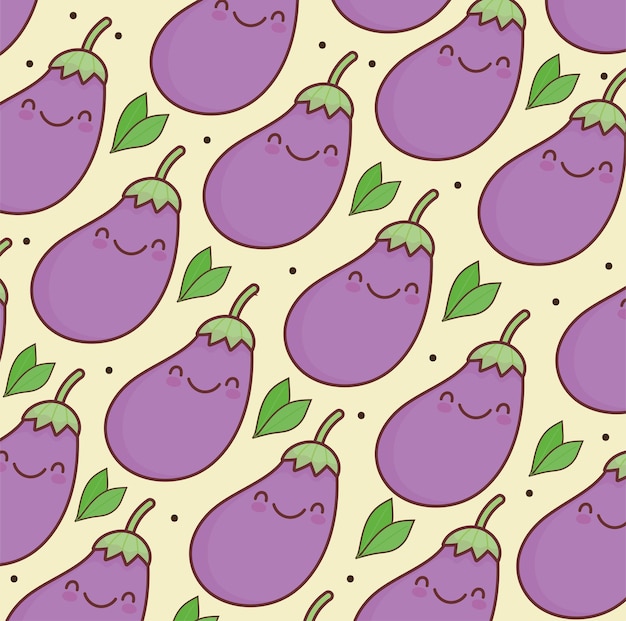 Kawaii eggplants vegetables cute pattern