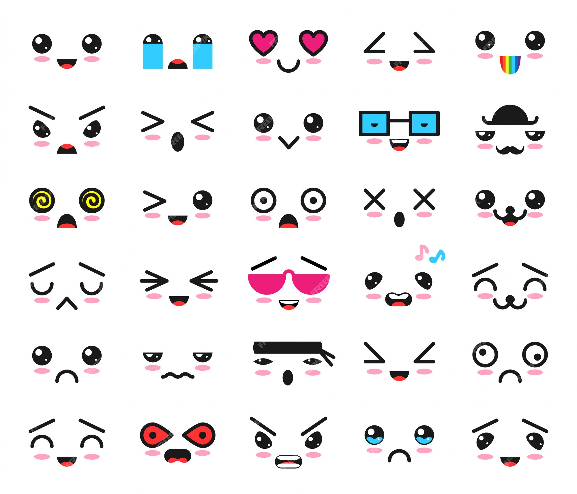 Kawaii Cute Faces, Kawaii Emoticons, Adorable Characters Design Stock  Illustration - Illustration of eyes, face: 81978185