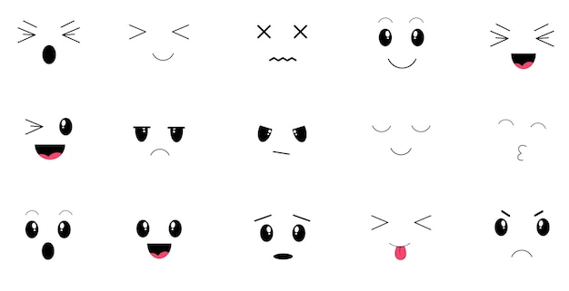 Premium Vector  Kawaii emotions face set vector illustration