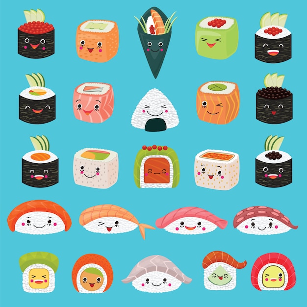 Kawaii eten vector emoticon Japans sushi karakter
