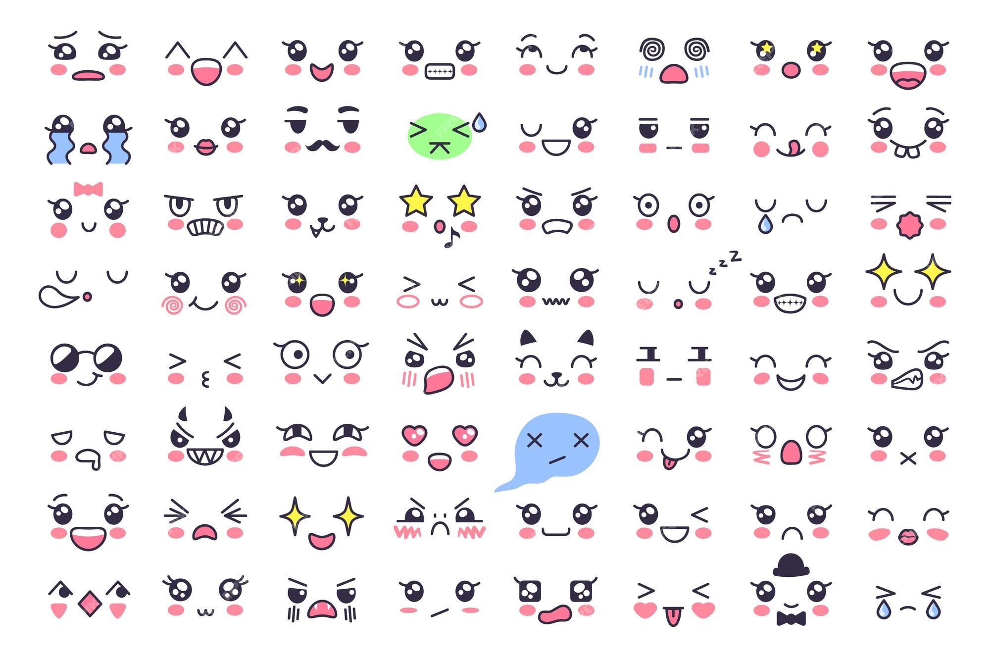 Premium Vector  Kawaii emotions face set vector illustration