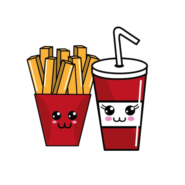 Kawaii fast food icon adorable expression