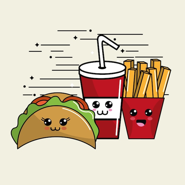 Icona di kawaii fast food adorabile espressione