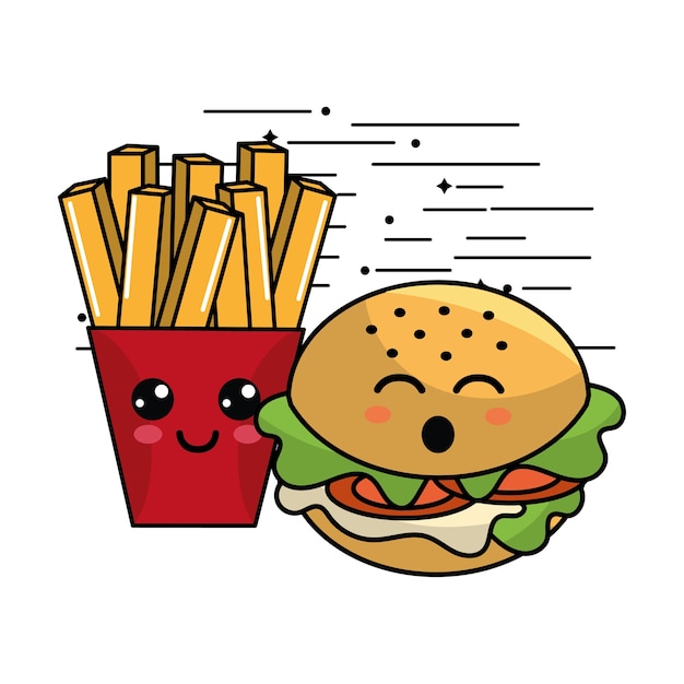 kawaii fastfood pictogram schattige uitdrukking