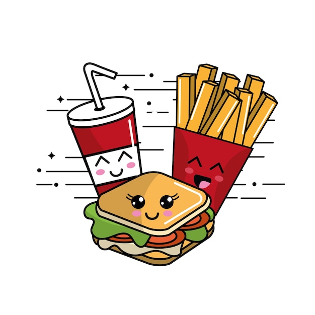 Kawaii fastfood pictogram schattige uitdrukking