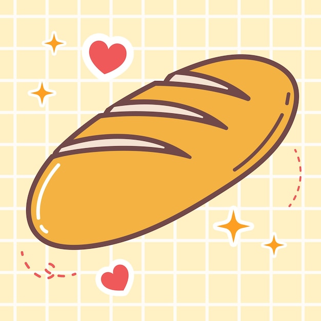 Kawaii food cartoon of baguette french bread vector icon of cute japanese anime manga sticker style
