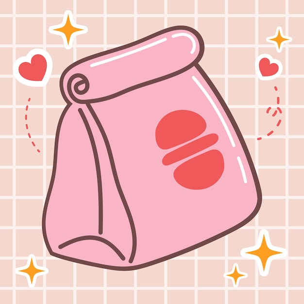 귀여운 음식 만화 패스트 푸드 종이 가방 그림 귀여운 일본 애니메이션 만화 스타일의 벡터 아이콘