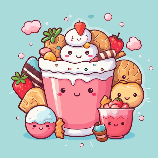 Kawaii food cartoon flat vector illustration with isolated background