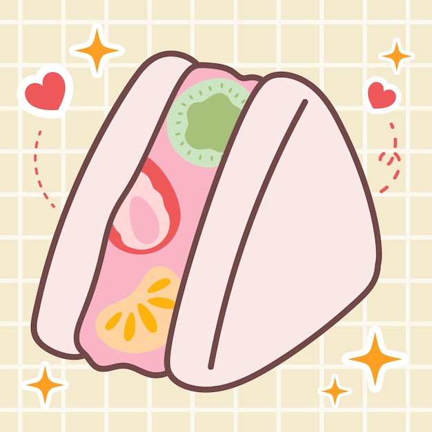 Vector kawaii food cartoon of fruit sandwich breakfast illustration cute vector japanese anime manga style