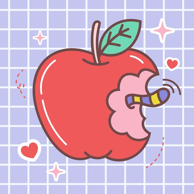 Kawaii food cartoon of red apple fruit vector icon of cute japanese anime manga sticker style