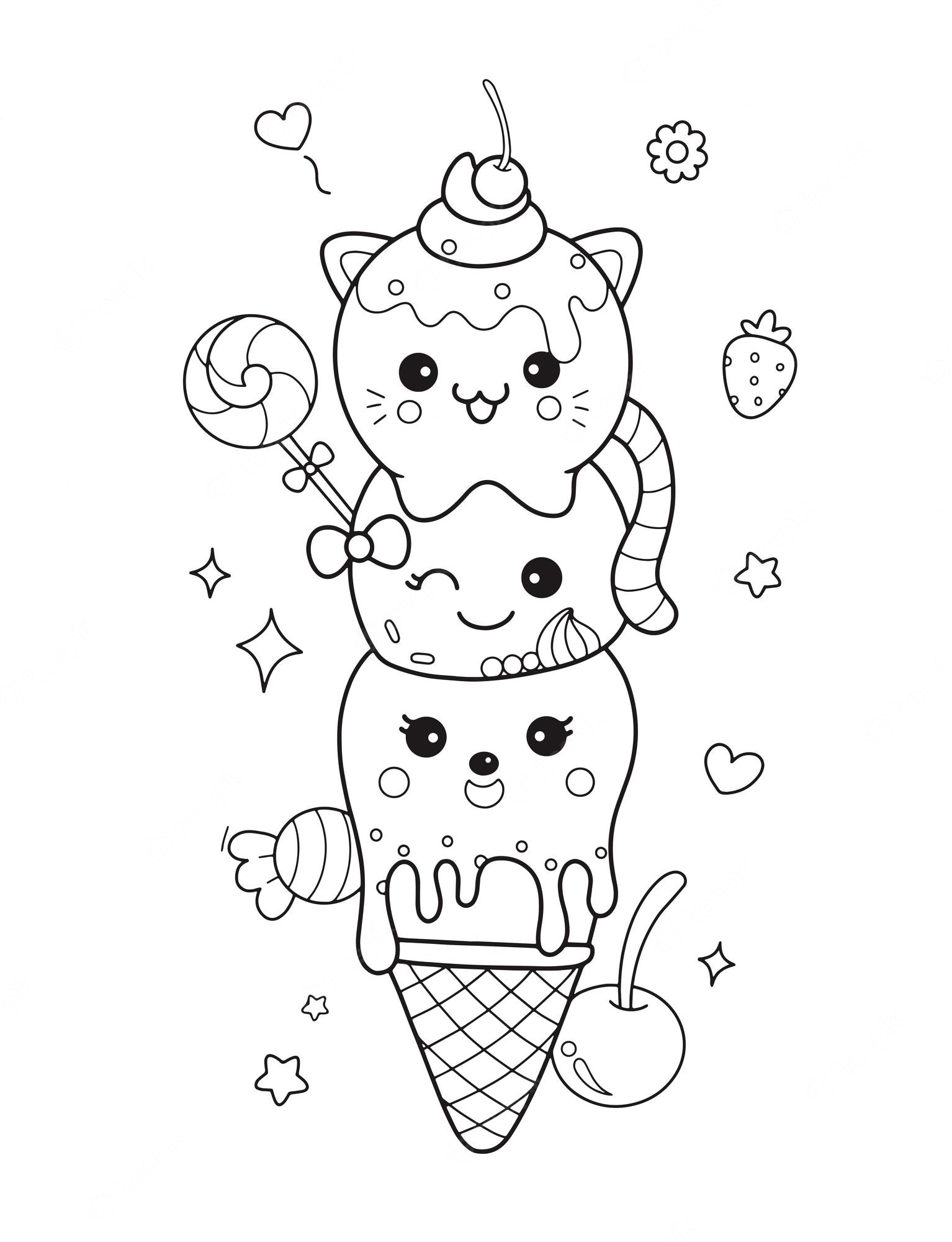 Kawaii Food Coloring Pages Ice Cream