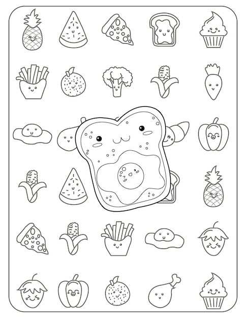 Vector kawaii food kleurboekpagina voor kinderen