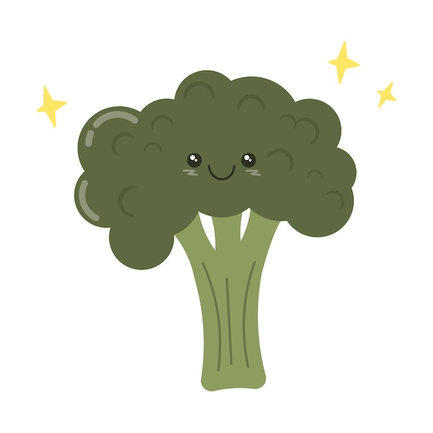 Kawaii Food Vector Мультфильм овощи брокколи символ изолирован на белом фоне