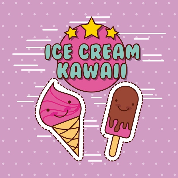 Vector kawaii food with background