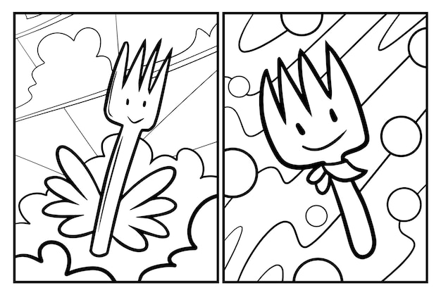 Kawaii fork cartoon coloring pages