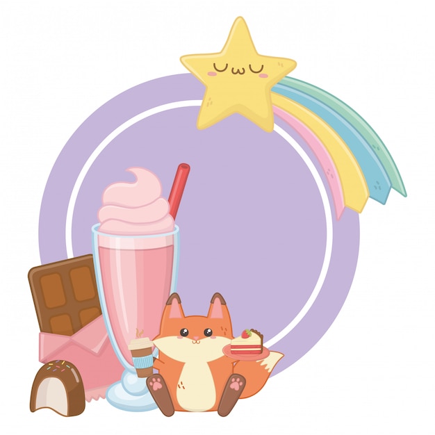 Kawaii of fox cartoon and desserts 