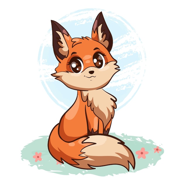 Vector kawaii fox hand drawn style animal cartoon character