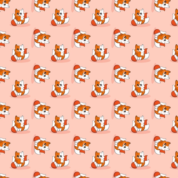 kawaii fox pattern and illustration on light background