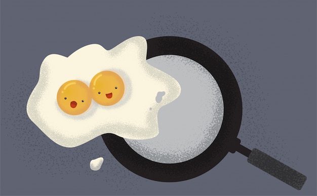 Vector kawaii fried egg and pan.