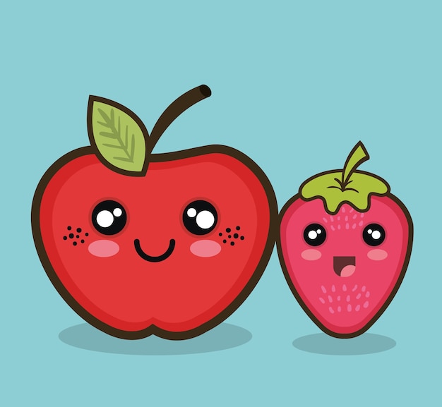 kawaii fruit apple and strawberry 