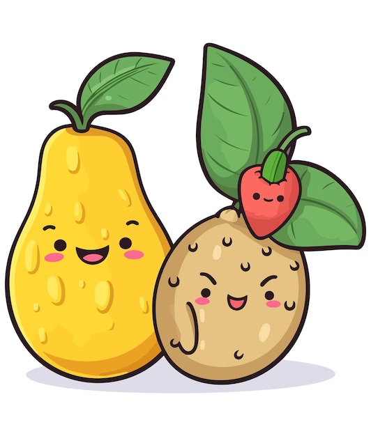 kawaii fruit cartoon character vector Funny fruit kawaii illustration