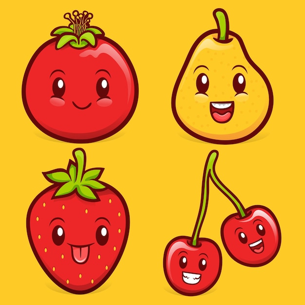 Kawaii fruit karakter illustratie collectie