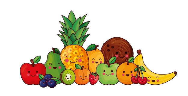 Vettore frutta kawaii