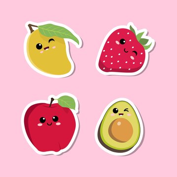 Kawaii Cute Fruits Sticker Image, in the Style of Kawaii Art, Meme