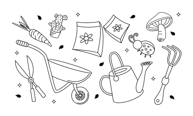 Kawaii garden doodle set vector